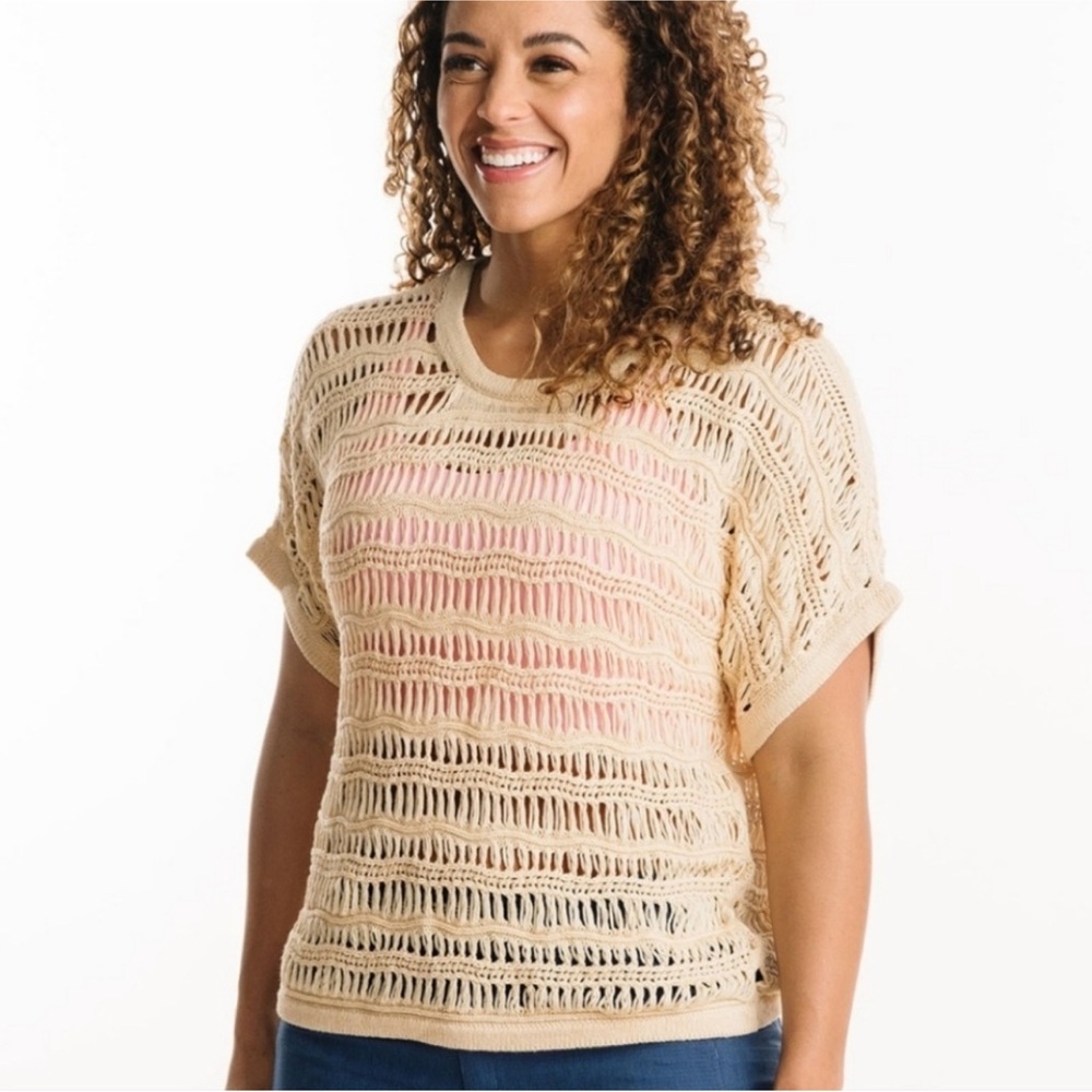 Zyia Active Ecru Ivory Hilton‎ Head Sweater Pullover size L